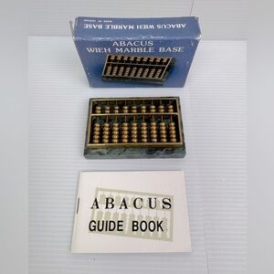 Vintage Small Abacus Brass with Green Marble Base Chinese Desktop 9 Rows